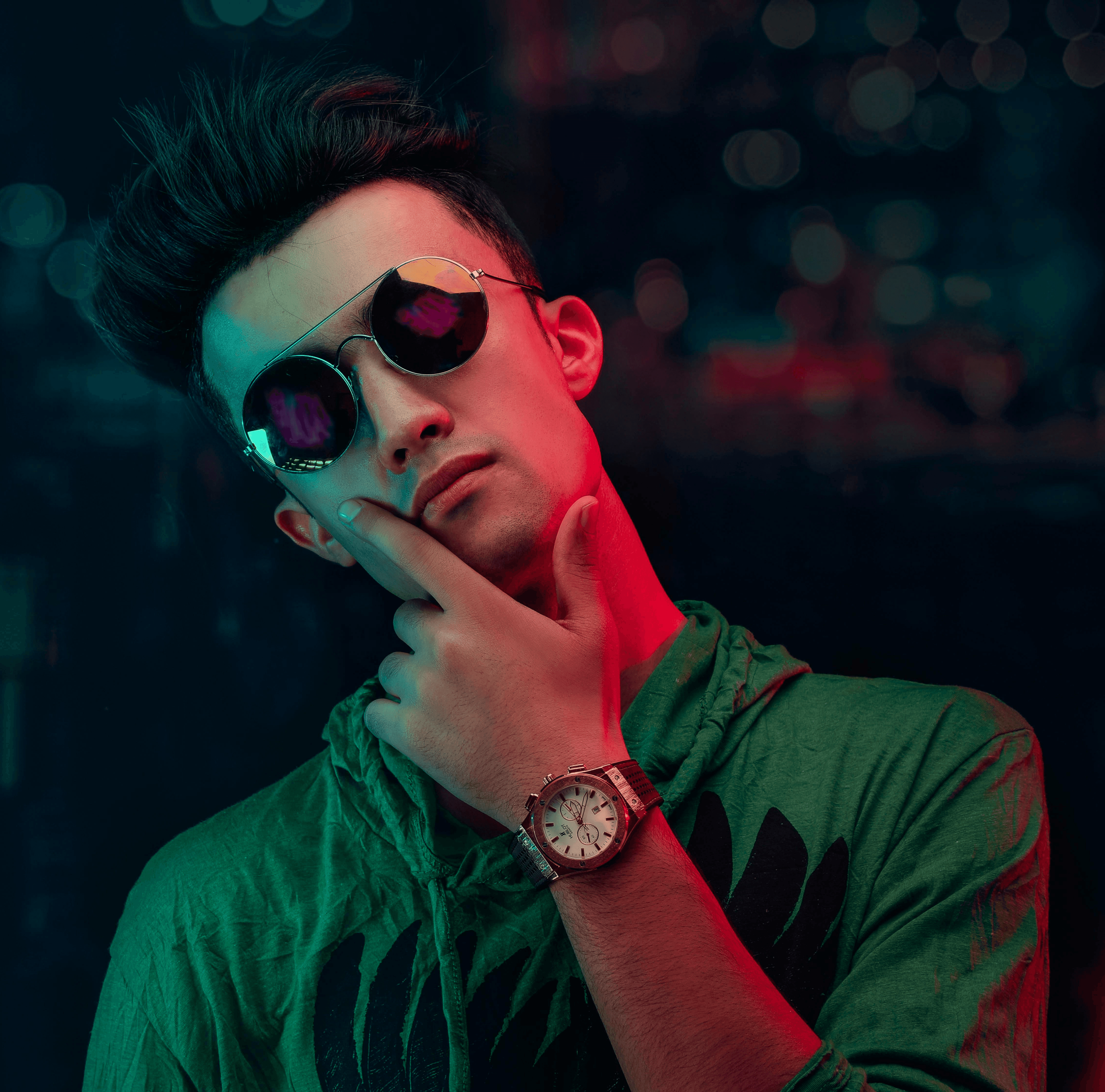 Stylish person wearing sunglasses